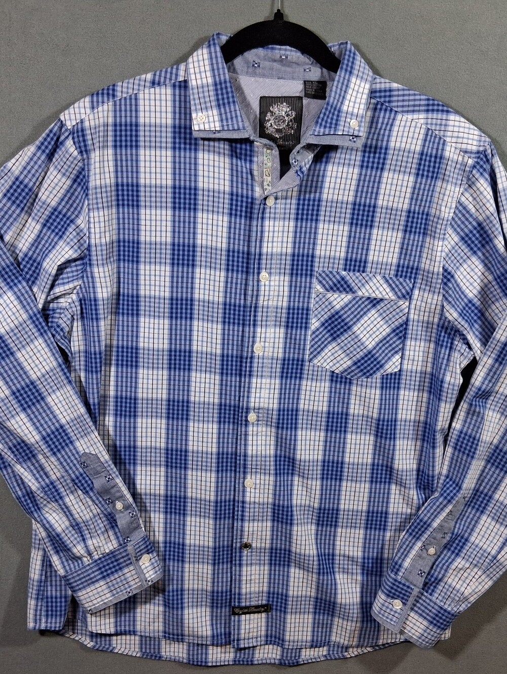 Mens XL English Laundry Dress Shirt Blue/White Plaid Dressy Luxury Preppy